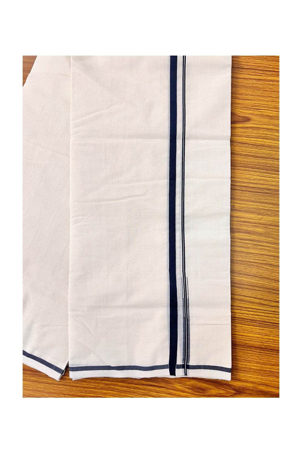 14% Discount! KaithariKada  Kerala Handloom Millpaav- 100% Pure Cotton 100x100 Double Mundu/Dhoti Off White (Unbleached) - Puliyilakkara  Black 1.cm  KARA-6RAM