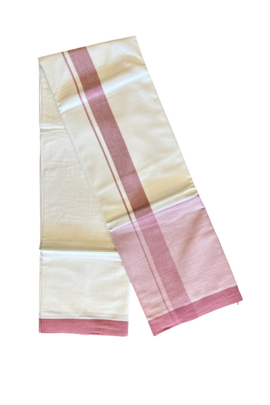 15% DISCOUNT!! Kaitharikada Balaramapuram 100% Cotton PURE WHITE Double Mundu/Dothi-100x100  2 Inch PINK SHADED Cotton Kara 3.75m (8 Muzham) - 61KK74RAM