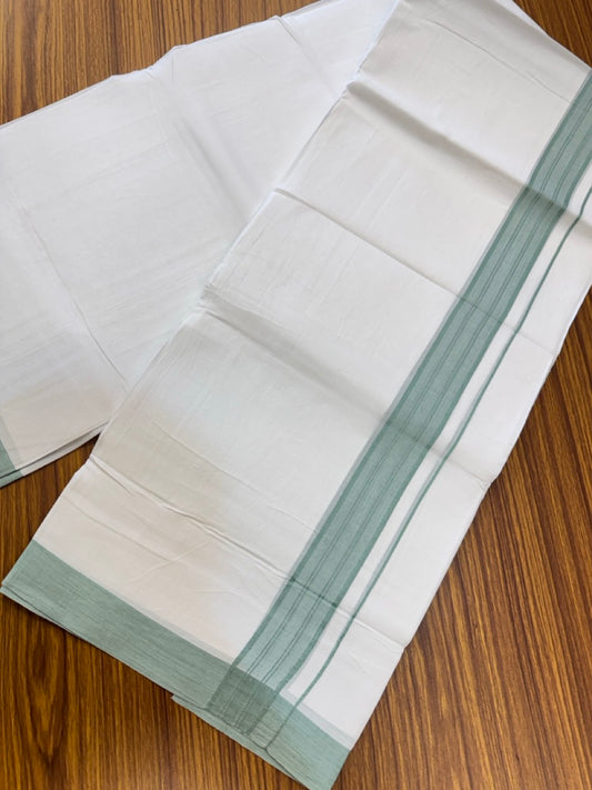 4.5 Meters (10 Muzham) - Pure white double 25% Discount ! KaithariKada Balaramapuram - 100% Pure Cotton 100x80 - Mundu/Dothi - 1.5 inch Vague Green Shaded Kara  - 61 KK5258 THI