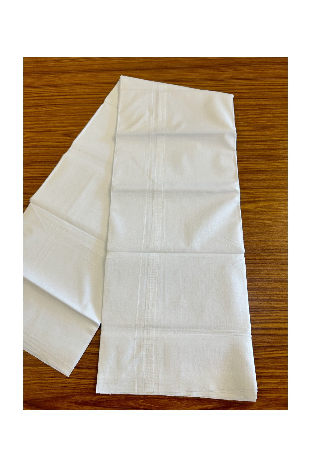8% DISCOUNT!! Kaitharikada Balaramapuram 100% Cotton PURE WHITE Double Mundu/Dothi-100x90  1.25 inch White kara - 62KK430VAS