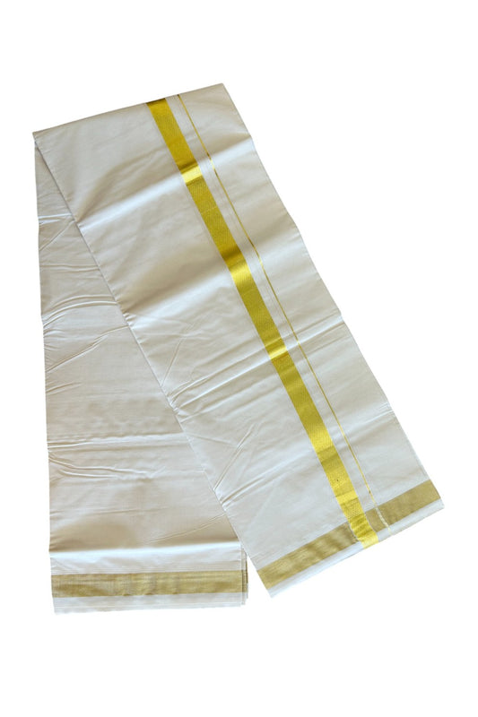 10% DISCOUNT ! KaithariKada Balaramapuram 100%  Cotton Double Off white - (Unbleached) Mundu/Dhoti-100X100 - 1.5 inch KASAVU kara - 63KK500KK