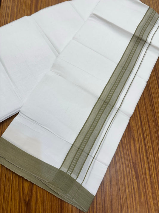 4.5 Meters (10 Muzham) - Pure white double 25% Discount ! KaithariKada Balaramapuram - 100% Pure Cotton 100x80 - Mundu/Dothi - 1.75 inch Sage Green Shaded Kara  - 66 KK5258 THI