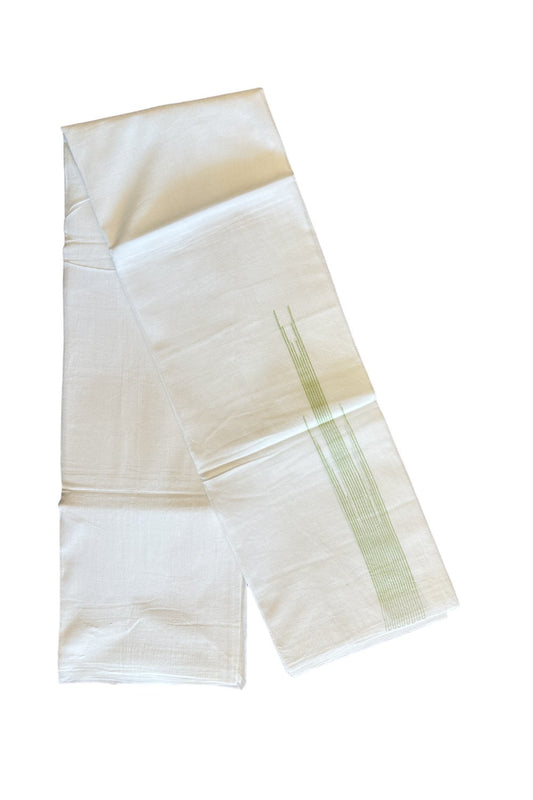 22% DISCOUNT!! Kaitharikada Balaramapuram 100% Cotton Ultra WHITE Double Mundu/Dothi-100x100 LIGHT GREEN STRIPED Cotton Kara 3.80m- 66KK74RAM