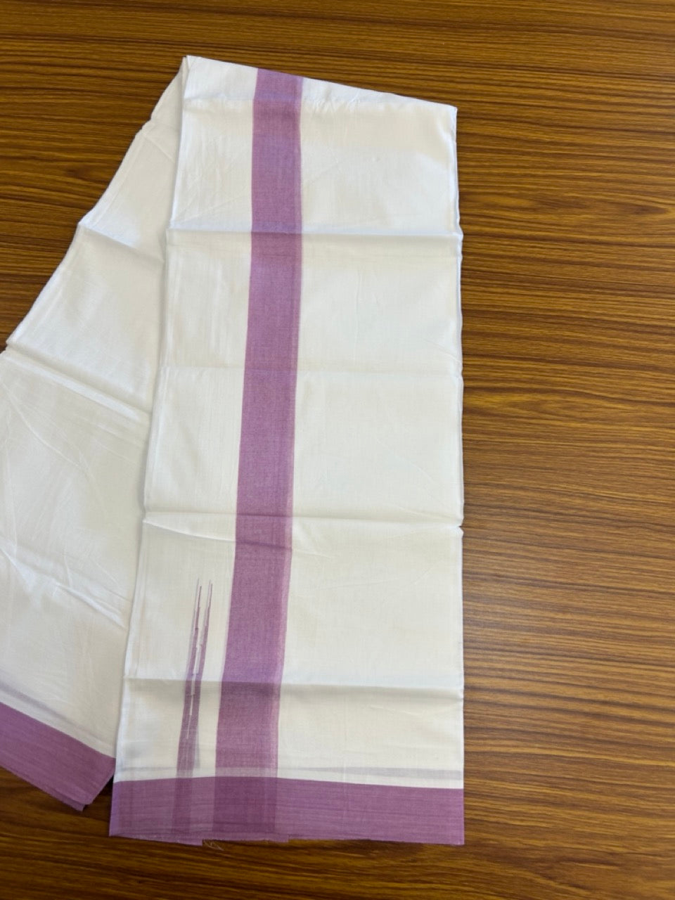 20% Discount ! NEW! KaithariKada Balaramapuram 100% Cotton Pure white Double Mundu/Dhoti - (100x80)s - 1.5 inch Orchid Pruple Chutty Kara - 66 KK5249 VIN