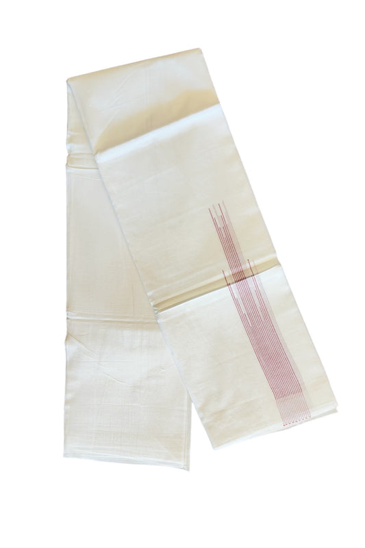 22% DISCOUNT!! Kaitharikada Balaramapuram 100% Cotton PURE WHITE Double Mundu/Dothi-100x100   1.5 Inch MAROON STRIPED Cotton Kara 3.80 mtr (8 Muzham) - 68KK74RAM