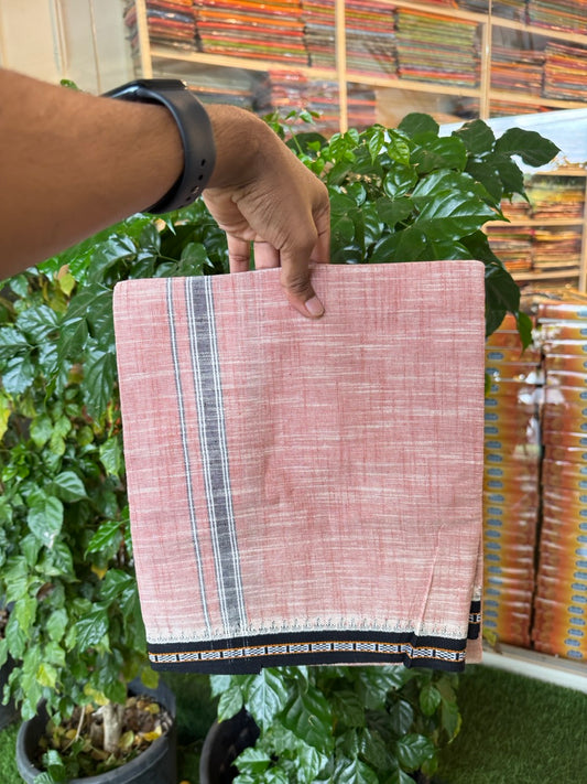 Premium Kathar Type Kavi Mund Pure cotton - Kaitharikada - Single Kaily / Lungi - 1.25 inch Black Kara kuppadam Border with Pink White Shaded colour body  (2 meter / 4 muzham)- 7 KK8031 MUT