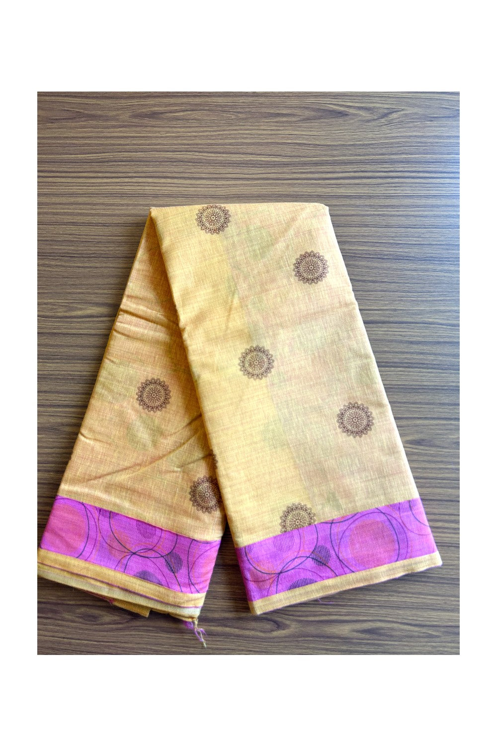 KaithariKada- Balaramapuram Saree - 100% PURE Cotton Silk - Yellow & Rose Pink Design - 7KK1004DHA.