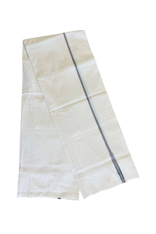 23% DISCOUNT ! KaithariKada Balaramapuram 100%  COTTON SINGLE OFF WHITE Mundu/Dhoti-100X100-  0.5 Inch  Black & Silver Chutty- 6KK489ASH