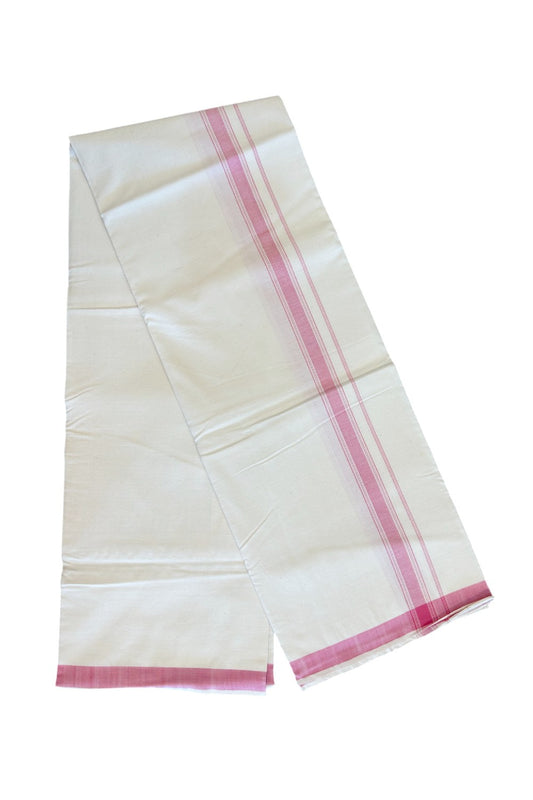25% Discount KaithariKada 100% Cotton Balaramapuram HANDLOOM Single Mundu/Dhoti - Off White - (Unbleached) 1.75 inch Pink Stripes Kara (2 meter / 4 muzham) - 7KK499KK