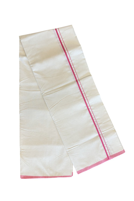 SIGNATURE KAITHARIKADA EXCLUSIVE SINGLE DHOTI - 100% Cotton Balaramapuram HANDLOOM Single Mundu/Dhoti - Off White - (Unbleached) 0.5inch Pink Kara (2 metre / 4 muzham)- 7KK5010KAI