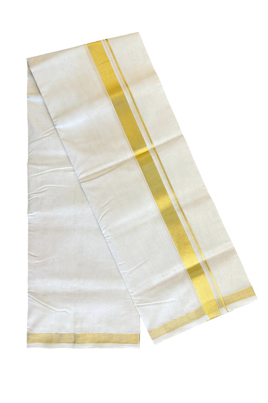 25% Discount!!! KaithariKada HANDLOOM UNAKKUPAAV Balaramapuram - 100% PURE Cotton off white - (Unbleached) Double Mundu/Dhoti - 2 inch Kasavu Kara - 7KK503RAM