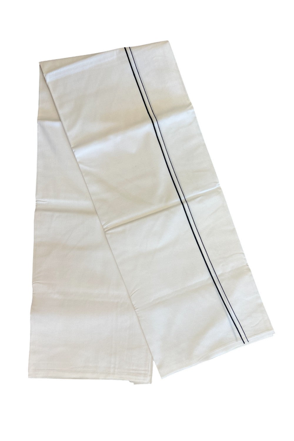 19% DISCOUNT!! KaithariKada Balaramapuram 100% Cotton PURE WHITE Single Mundu/Dhoti-100x100  0.5cm Black Kara (2 meter / 4 muzham) - 7KK5043ASH