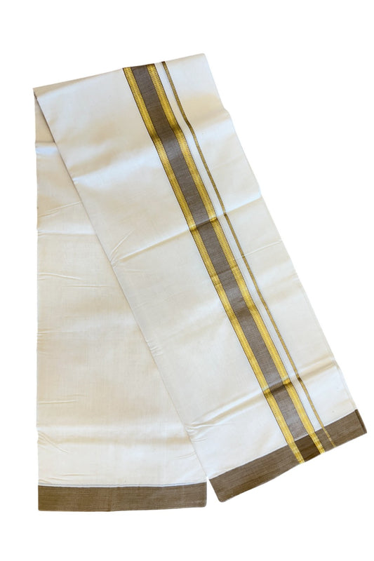 30% Discount KaithariKada HANDLOOM Unakkupaav Balaramapuram - 100% PURE Cotton Off White (Unbleached) Double Mundu/Dhoti - 2.5 inch  Kasavu & Brown Kara - 225