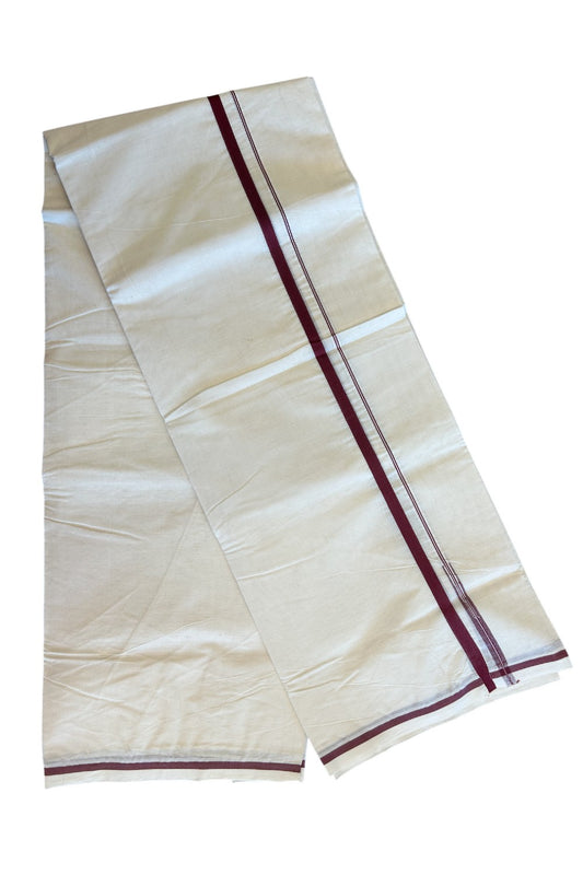 21% Discount KaithariKada Balaramapuram 100% Cotton Double Off white - (Unbleached) - Mundu/Dhoti-100x100 1.cm  Chutty Puliyilakkara Maroon Kara - Onam Collection - 13
