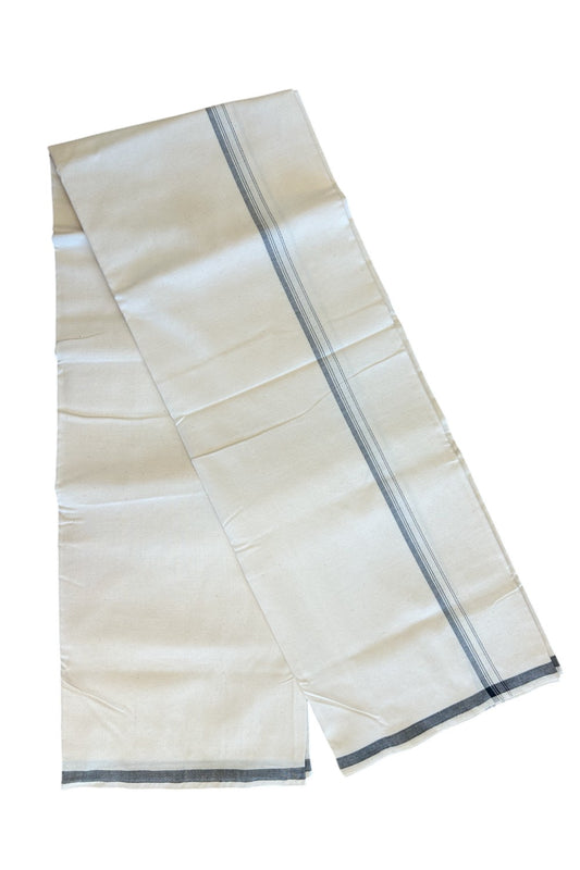 30% Discount ! KaithariKada 100% Cotton Balaramapuram HANDLOOM Single Mundu/Dhoti - Off White (Unbleached) 1.cm (2 meter / 4 muzham) Grey kara -11.