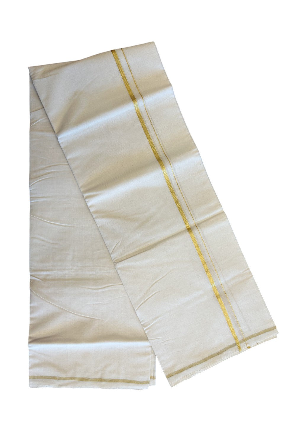 30% DISCOUNT! KaithariKada HANDLOOM Millpaav Balaramapuram - 100% PURE Cotton Off White - (Unbleached) Double Mundu/Dhoti - 1 cm  KASAVU  KARA -KK53RAM - 7.