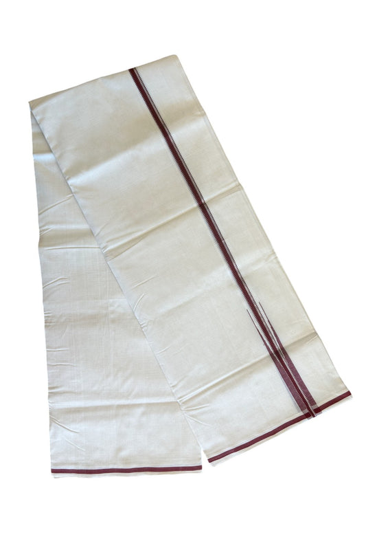 30% DISCOUNT!! KaithariKada HANDLOOM Unakkupaavu Balaramapuram - 100% PURE Cotton OFF White - (Unbleached) Double Mundu/Dothi - Silver Kasavu & Maroon puliyilakkara chutty- 7KK506RAM