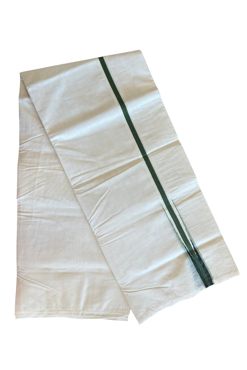 SHORT DHOTI SPECIAL! Kaitharikada.com - 19% Discount! Balaramapuram Double Off white - (Unbleached) Mundu/Dhoti - 100X100 - 1 inch Kara & 45 inches Height  Puliyilakkara Black & Light Green Striped Chutty Kara - 7KK5117ASH