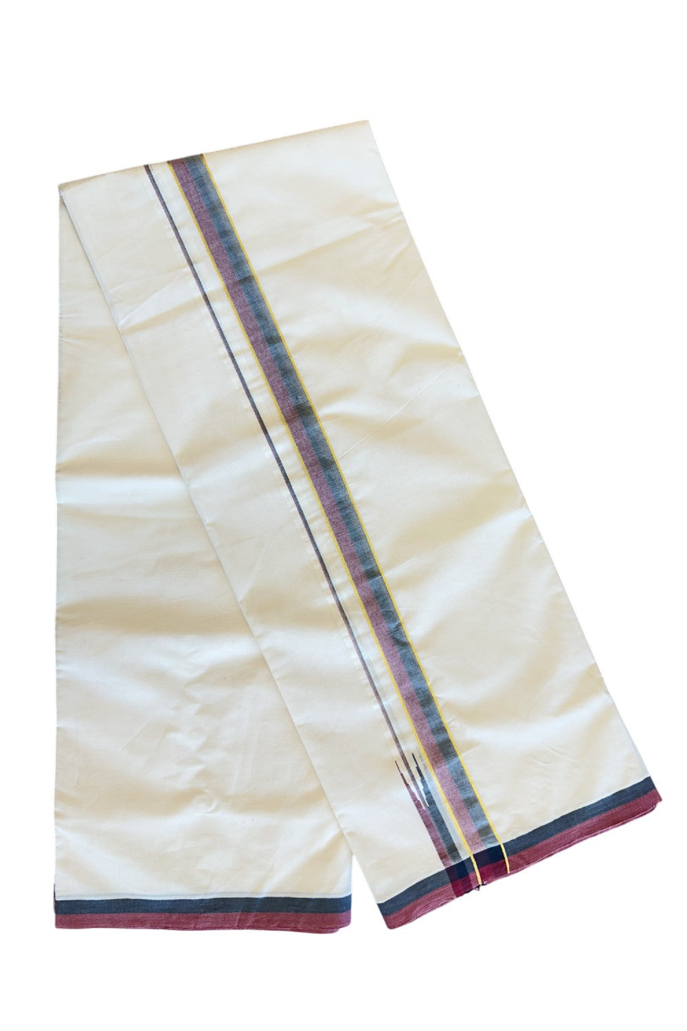 DMK Veshti - 25% Discount !! KaithariKada Balaramapuram Double Off white - (Unbleached) Mundu/Dhoti - 100X100 - 1.15 inch Puliyilakkara Kasavu Maroon & Black Chutty Kara - 7KK5125ASH