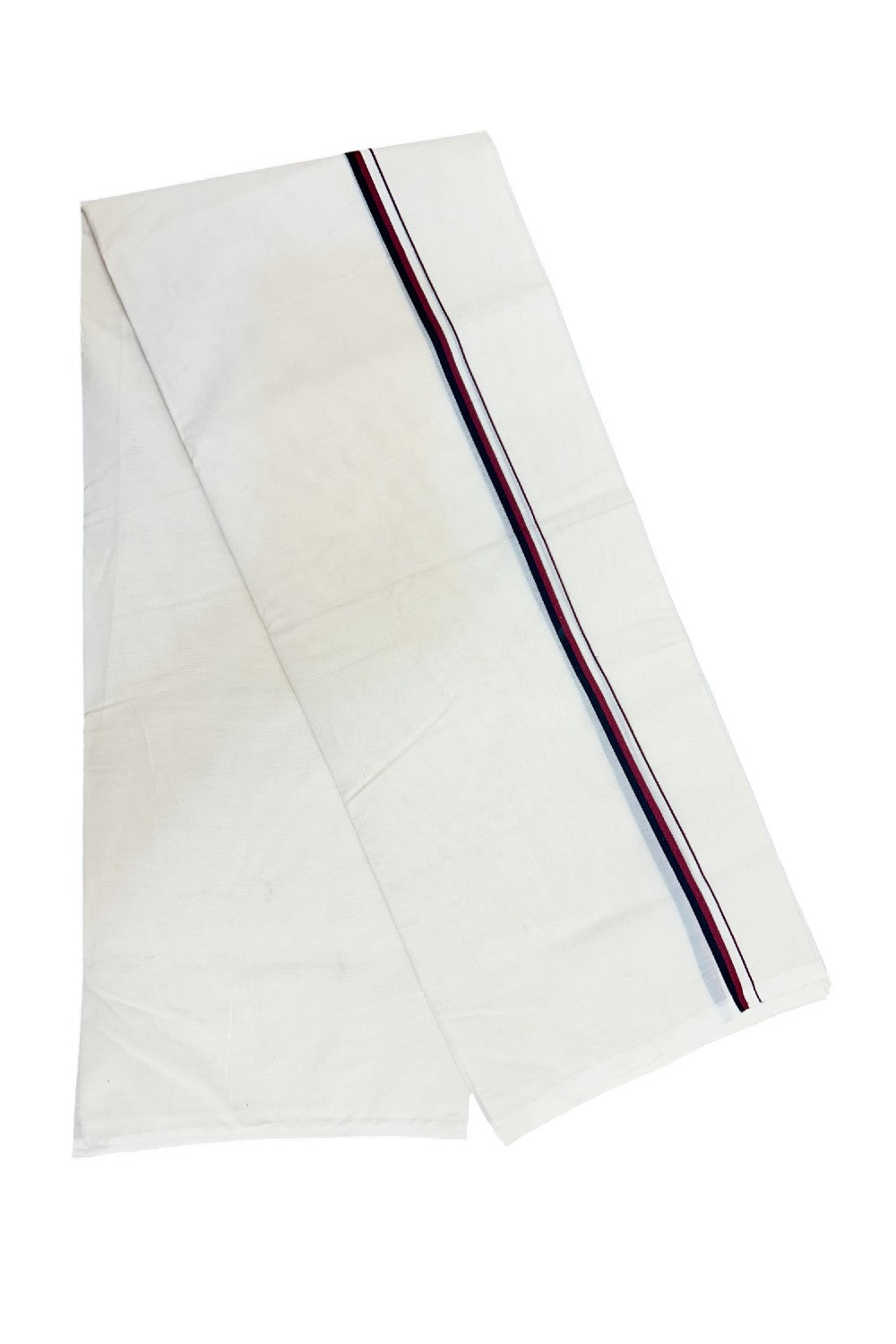 DMK Veshti - 37% DISCOUNT! KaithariKada 100% Cotton off white Double - (Unbleached) Mundu/Dhoti - 100X100 - 0.5 inch Black & Maroon kara - 7KK5165ASH