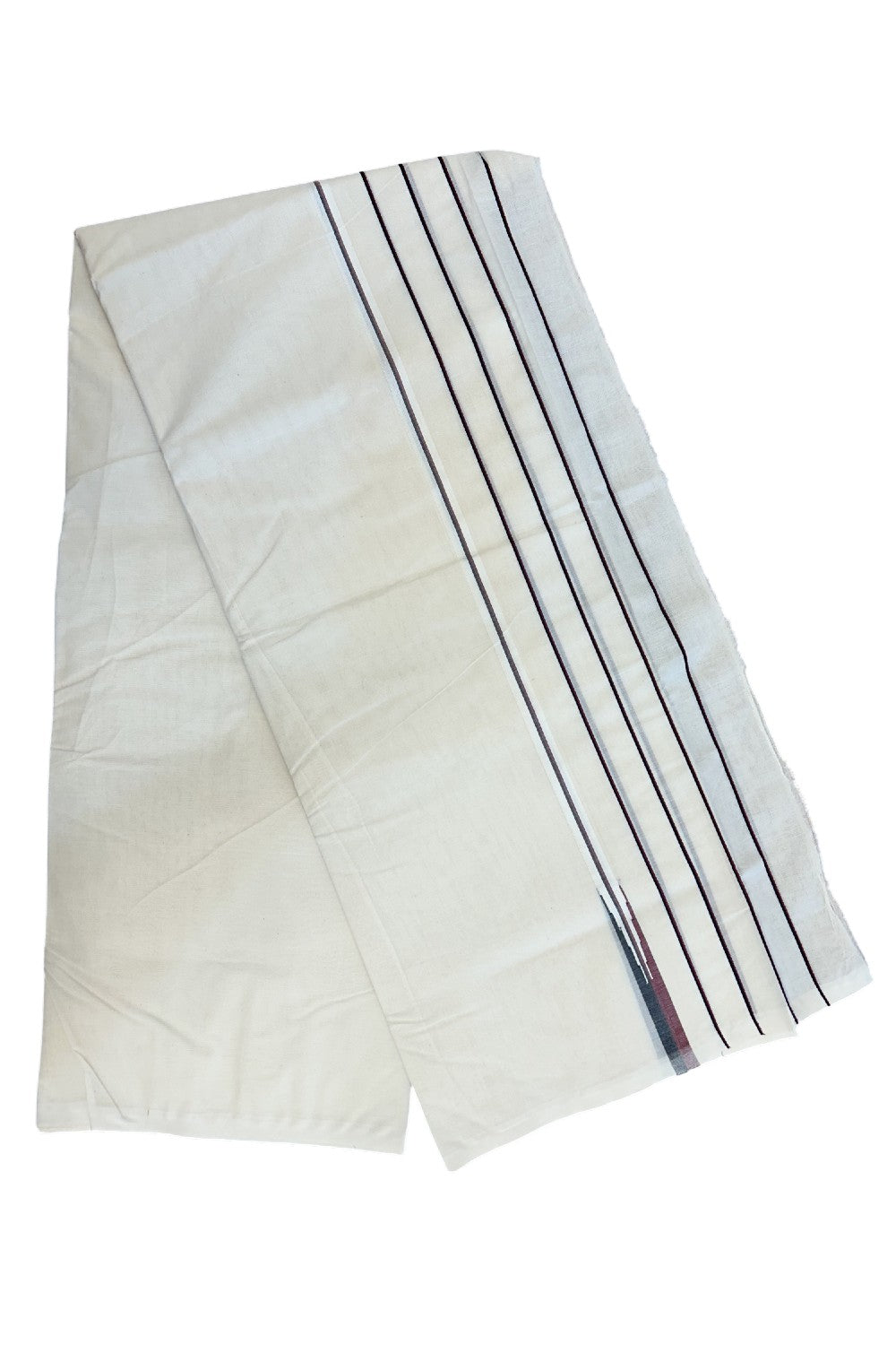 DMK Veshti -20% DISCOUNT! KaithariKada 100% Cotton off white Double - (Unbleached) Mundu/Dhoti - 100X100 - 5.75 inch Puliyilakkara Black & Maroon Chutty kara - 7KK5178ASH
