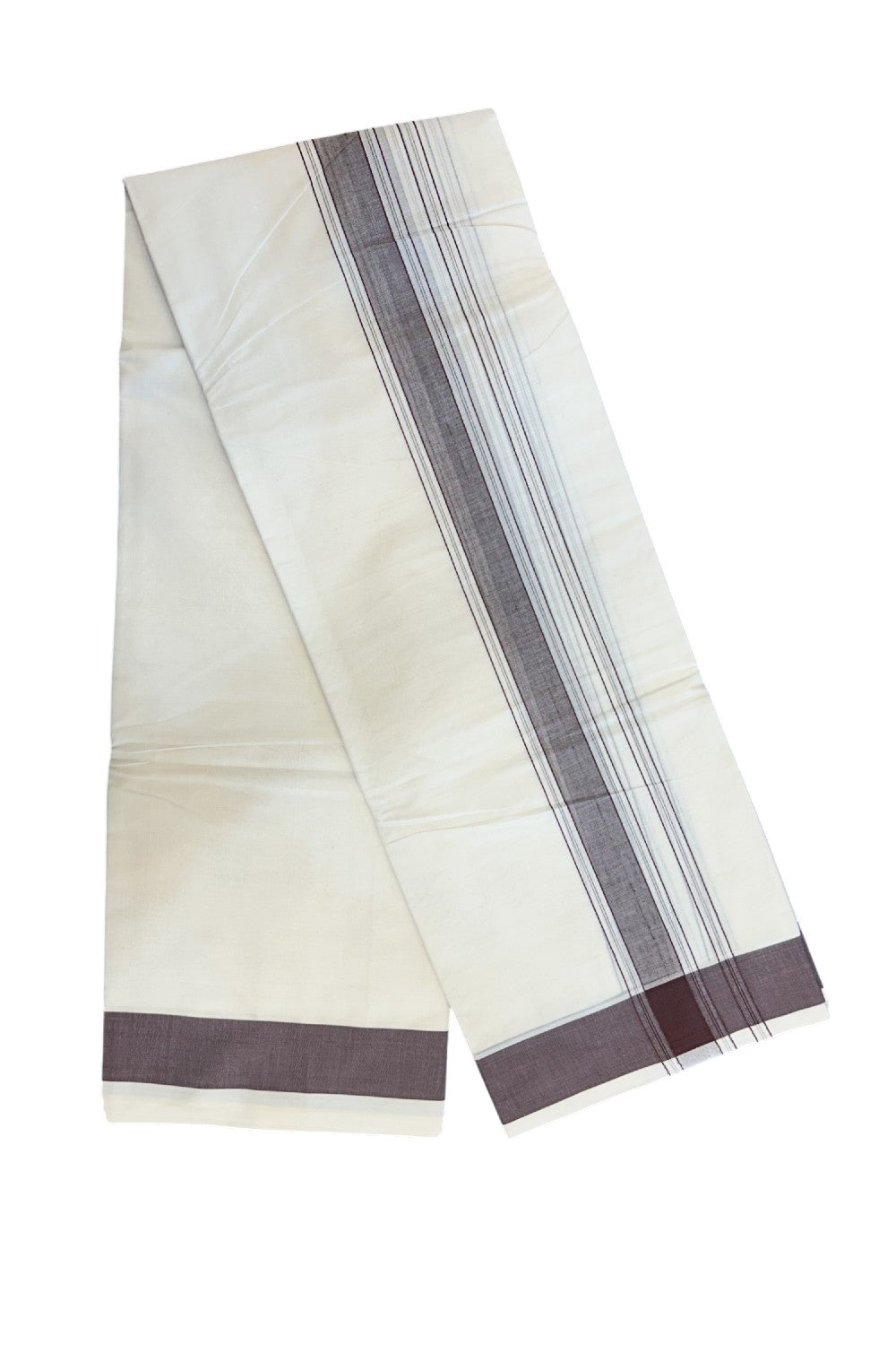 20% DISCOUNT! KaithariKada 100% Cotton Off White - (Unbleached) - Pure Cotton - 100x100 thread - NORTH INDIAN - ATTACHED GAMCHA 9X5 Dhoti Brown Striped 1.75 inch Kara - 7KK5196PMC
