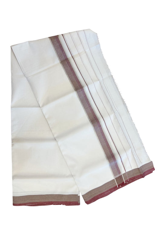 25% DISCOUNT ! KaithariKada HANDLOOM Unakkupaav Balaramapuram - 100% PURE Cotton Pure White Double Mundu/Dhoti - (80X100) - 6.5 inch Silver Kasavu & Maroon Shaded Striped Kara - 7KK5209 REA
