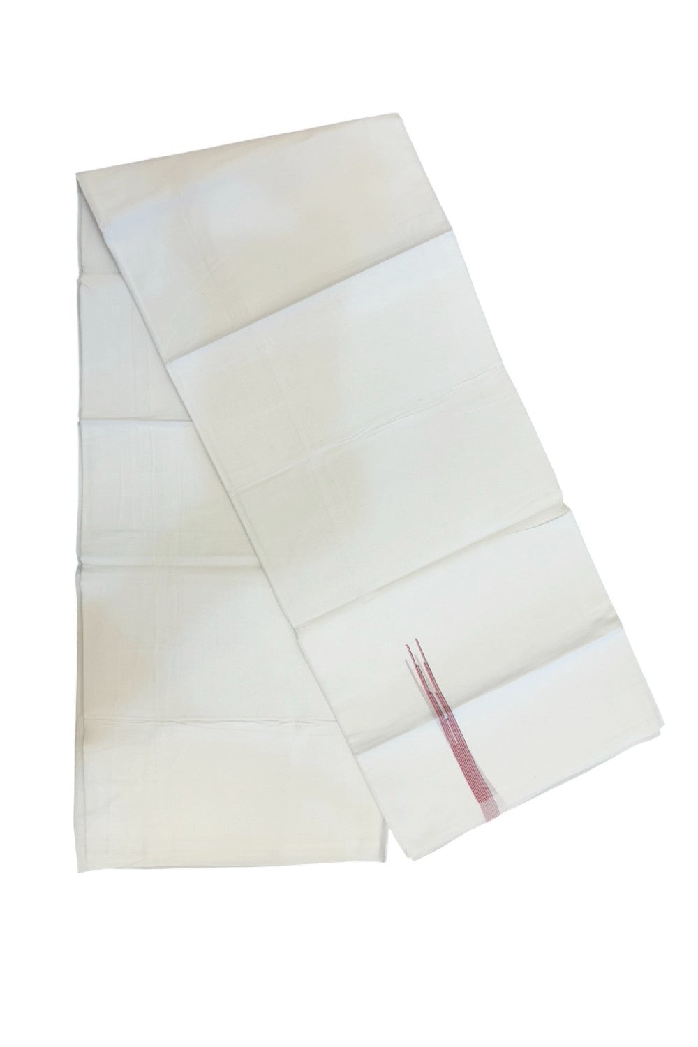 20% DISCOUNT!! NEW!! KaithariKada Balaramapuram 100% Cotton PURE WHITE Double Mundu/Dhoti - (100x80)s - 0.5 inch Black & Pink Stripes Shaded Puliyilakkara chutty - 7KK5210CKS