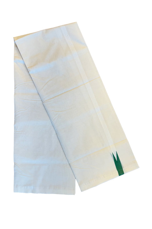 30% DISCOUNT!! KaithariKada HANDLOOM Unakkupaav Balaramapuram - 100% PURE Cotton OFF White (Unbleached) Double Mundu/Dothi - White kara Green puliyilakkara Chutty - 7KK86RAM