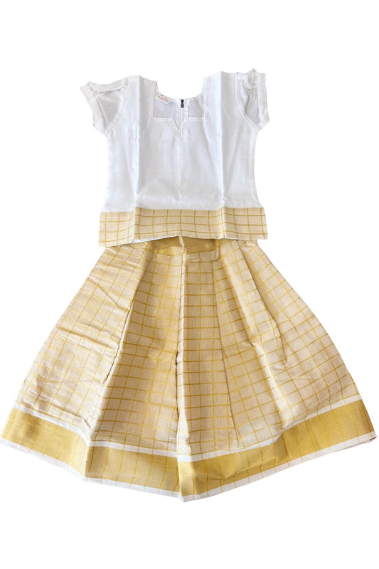 Midukki-Traditional South Indian Kids Pattu Pavada- White top golden tissue check skirt - Age 4 - KK4MID007