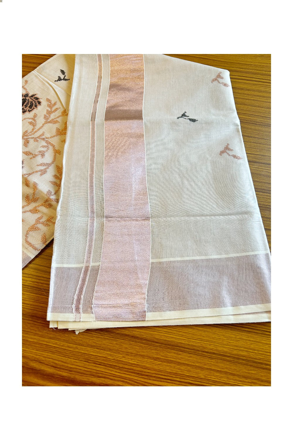 25% Discount! Kaitharikada Kerala Saree - Kasavu Tissue -  Kasavu Zari Floral Embroidery- 7KK300VIN