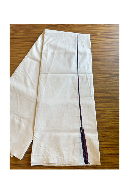 28% DISCOUNT ! KaithariKada Balaramapuram 100% COTTON SINGLE OFF WHITE (Unbleached) Mundu/Dhoti-100X100-  0.5 Inch  Puliyilakkara Black & Dark Purple Chutty (2 meter / 4 muzham) -  7KK429ASH