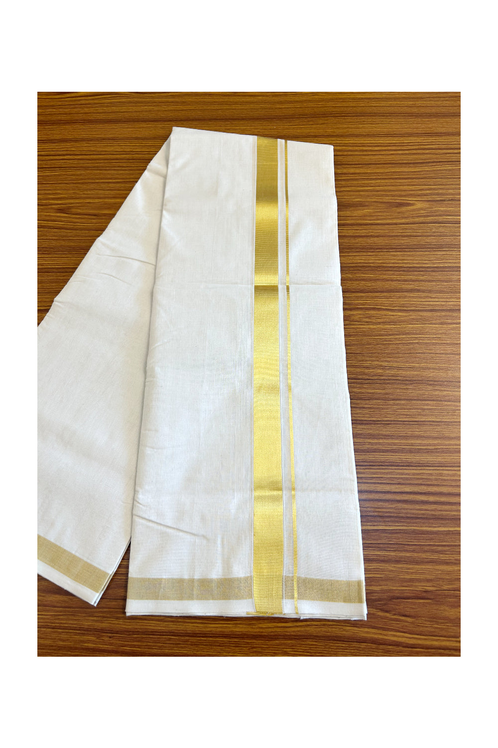 25% Discount!!! KaithariKada HANDLOOM UNAKKUPAAV Balaramapuram - 100% PURE Cotton off white - (Unbleached) Double Mundu/Dhoti - 2 inch Kasavu Kara - 7KK503RAM