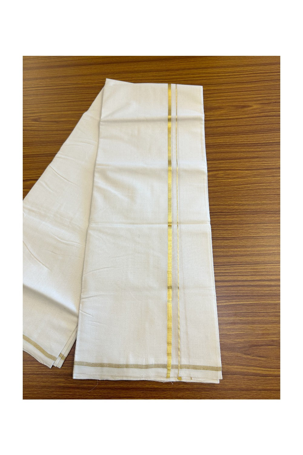 30% DISCOUNT! KaithariKada HANDLOOM Millpaav Balaramapuram - 100% PURE Cotton Off White - (Unbleached) Double Mundu/Dhoti - 1 cm  KASAVU  KARA -KK53RAM - 7.