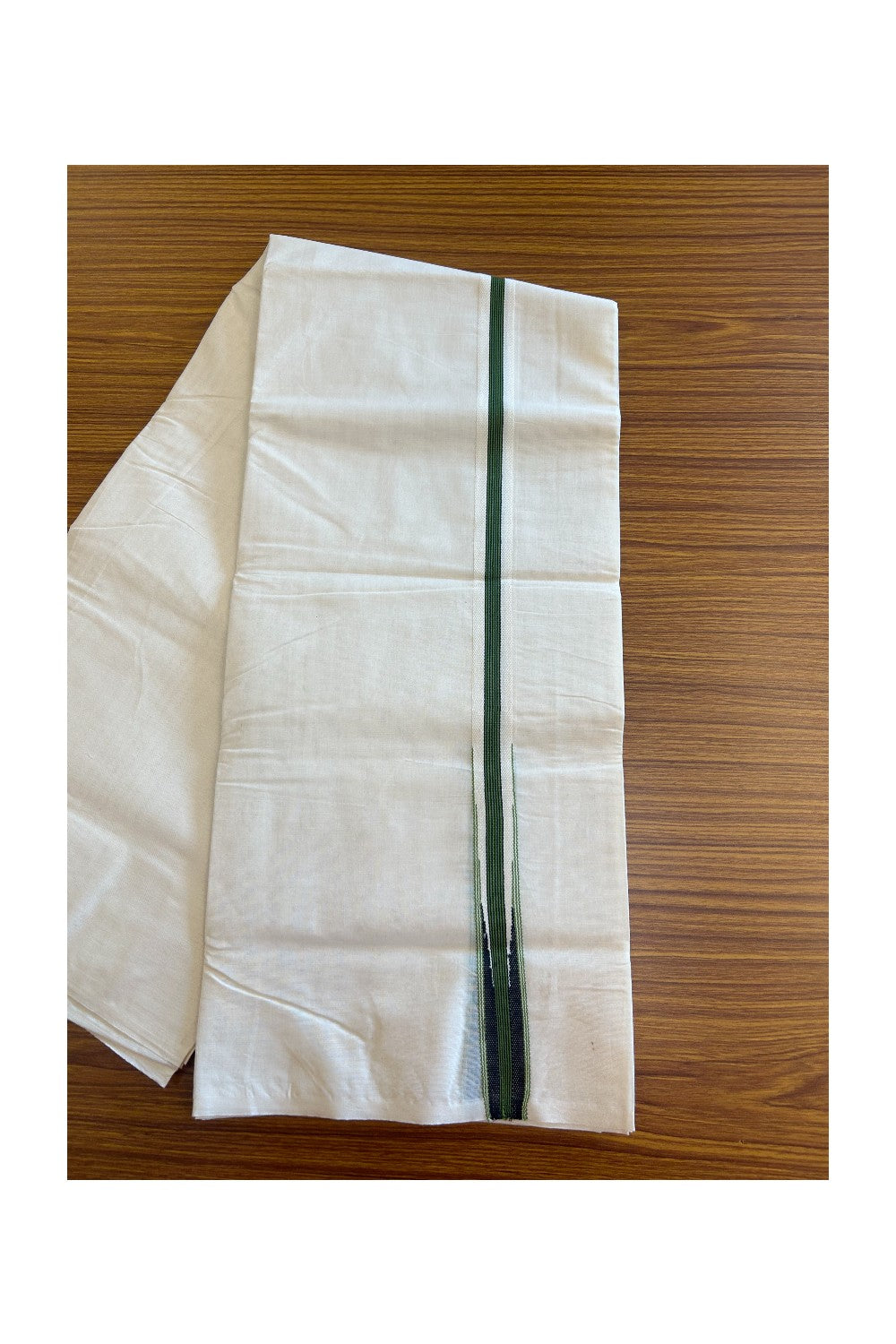 SHORT DHOTI SPECIAL! Kaitharikada.com - 19% Discount! Balaramapuram Double Off white - (Unbleached) Mundu/Dhoti - 100X100 - 1 inch Kara & 45 inches Height  Puliyilakkara Black & Light Green Striped Chutty Kara - 7KK5117ASH