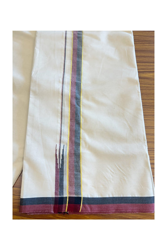 DMK Veshti - 25% Discount !! KaithariKada Balaramapuram Double Off white - (Unbleached) Mundu/Dhoti - 100X100 - 1.15 inch Puliyilakkara Kasavu Maroon & Black Chutty Kara - 7KK5125ASH