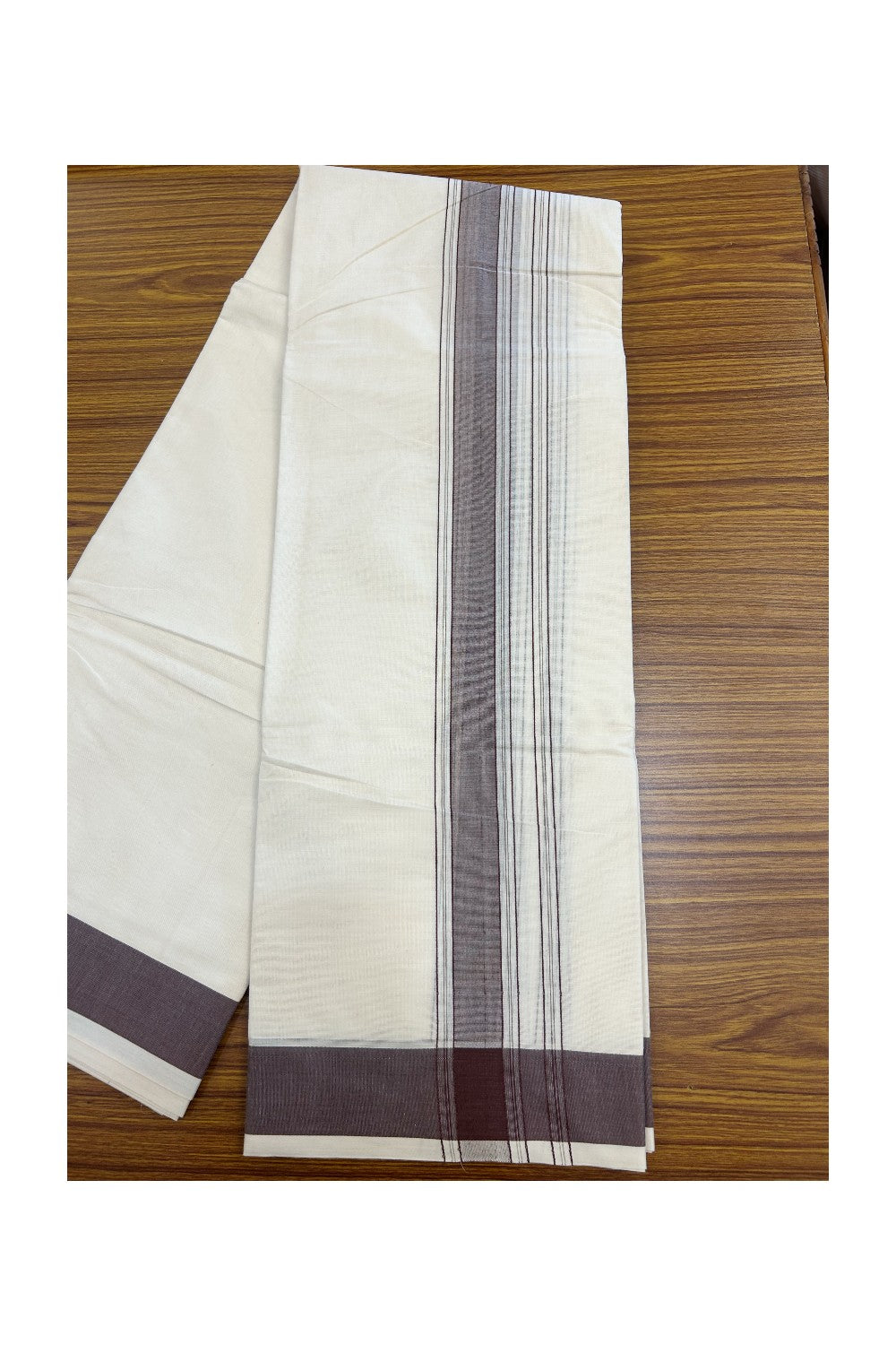 20% DISCOUNT! KaithariKada 100% Cotton Off White - (Unbleached) - Pure Cotton - 100x100 thread - NORTH INDIAN - ATTACHED GAMCHA 9X5 Dhoti Brown Striped 1.75 inch Kara - 7KK5196PMC