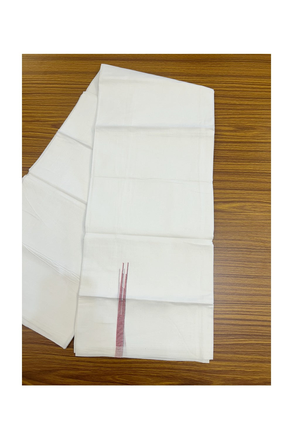 20% DISCOUNT!! NEW!! KaithariKada Balaramapuram 100% Cotton PURE WHITE Double Mundu/Dhoti - (100x80)s - 0.5 inch Black & Pink Stripes Shaded Puliyilakkara chutty - 7KK5210CKS