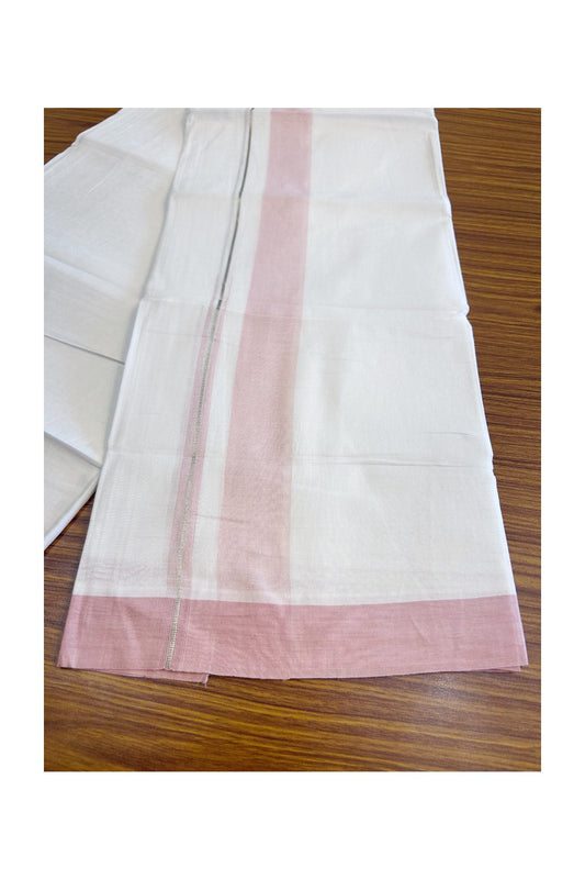 30% DISCOUNT! KaithariKada Balaramapuram 100% Cotton PURE WHITE Double Mundu/Dhoti-100x92   Puliyilakkara Chutty Silver Kasavu & LIGHT PINK 1.75 inch Shaded Kara - KK49SS - 7.