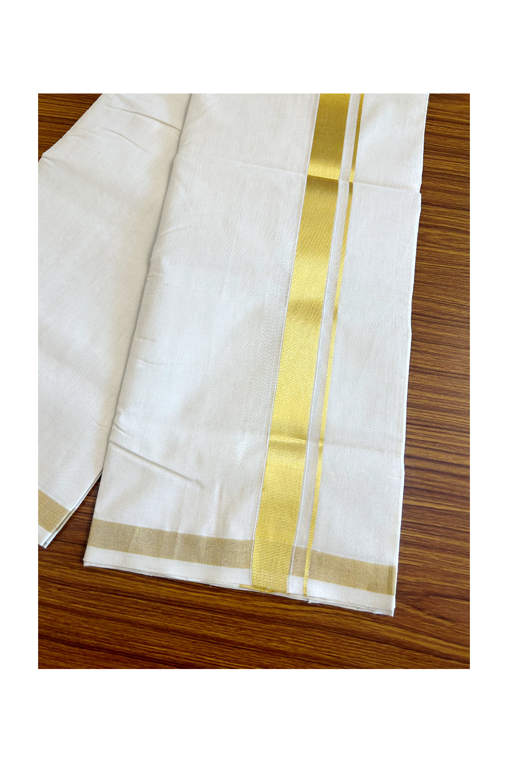 25% Discount!!! KaithariKada HANDLOOM UNAKKUPAAV Balaramapuram - 100% PURE Cotton off white - (Unbleached) Double Mundu/Dhoti - 2 inch Kasavu Kara - 7KK503RAM