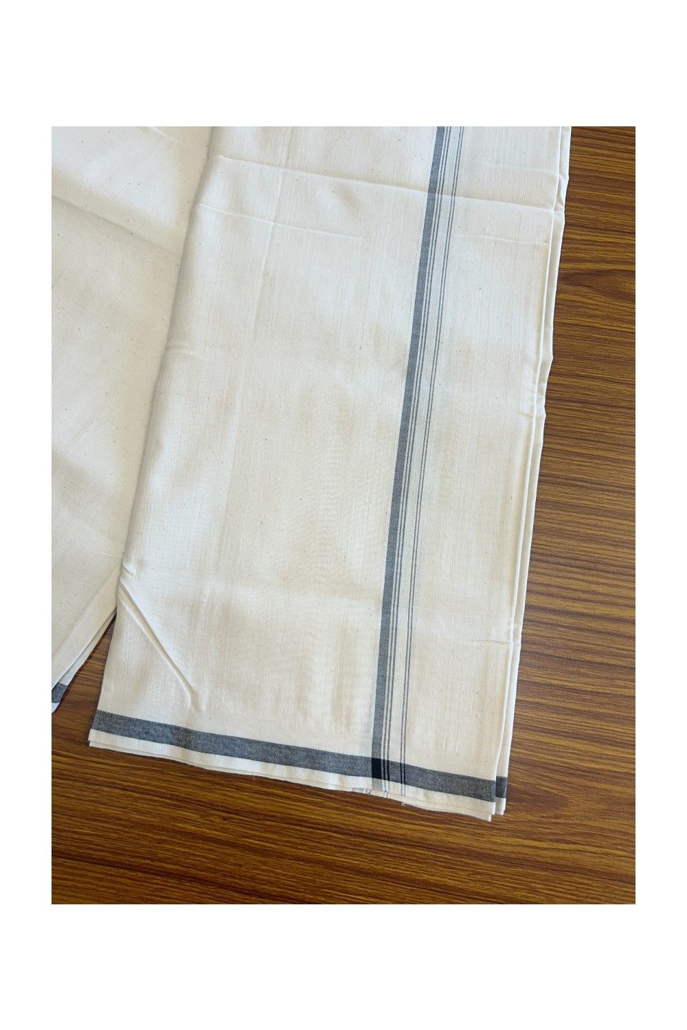 30% Discount ! KaithariKada 100% Cotton Balaramapuram HANDLOOM Single Mundu/Dhoti - Off White (Unbleached) 1.cm (2 meter / 4 muzham) Grey kara -11.