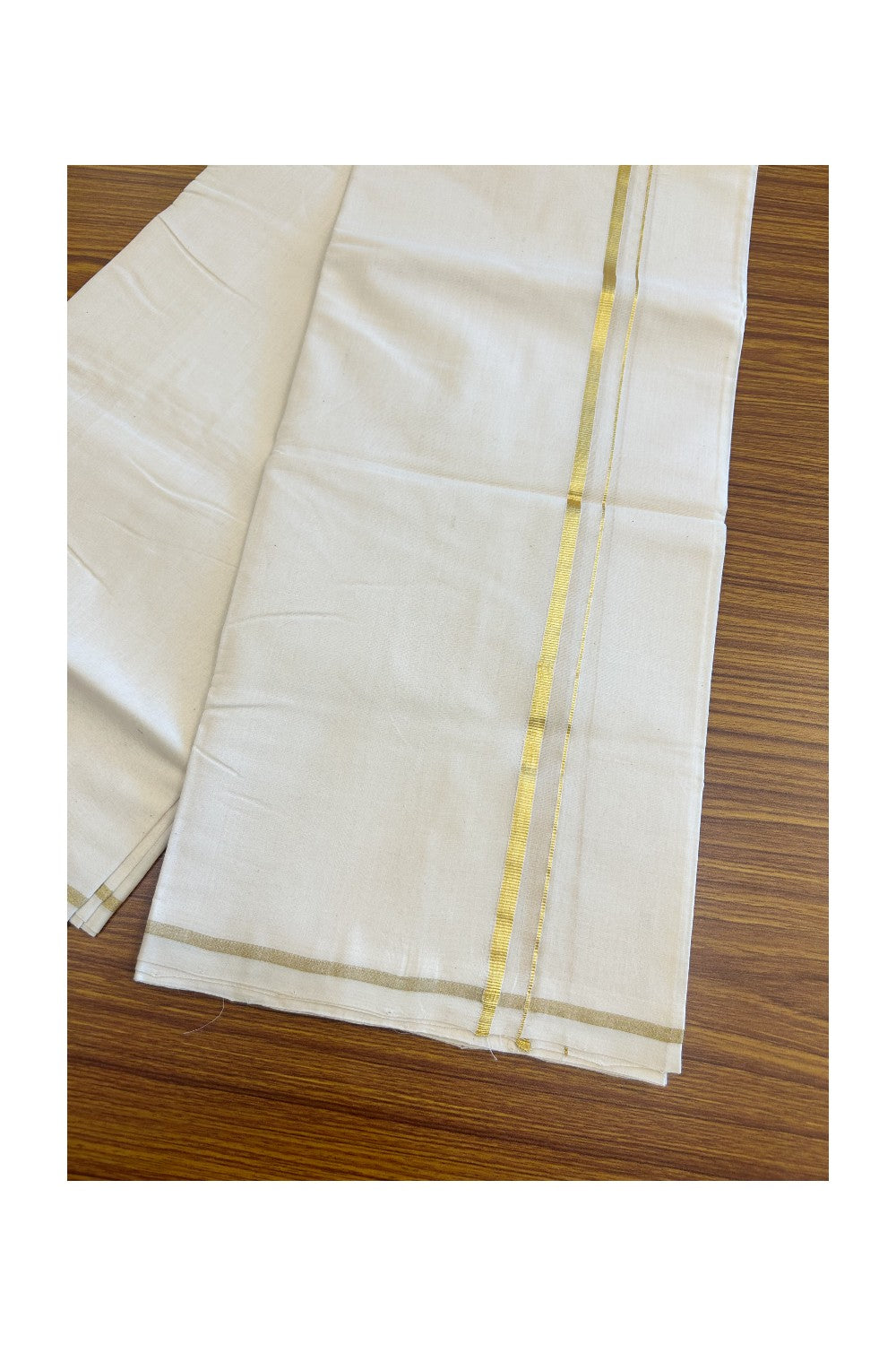 30% DISCOUNT! KaithariKada HANDLOOM Millpaav Balaramapuram - 100% PURE Cotton Off White - (Unbleached) Double Mundu/Dhoti - 1 cm  KASAVU  KARA -KK53RAM - 7.