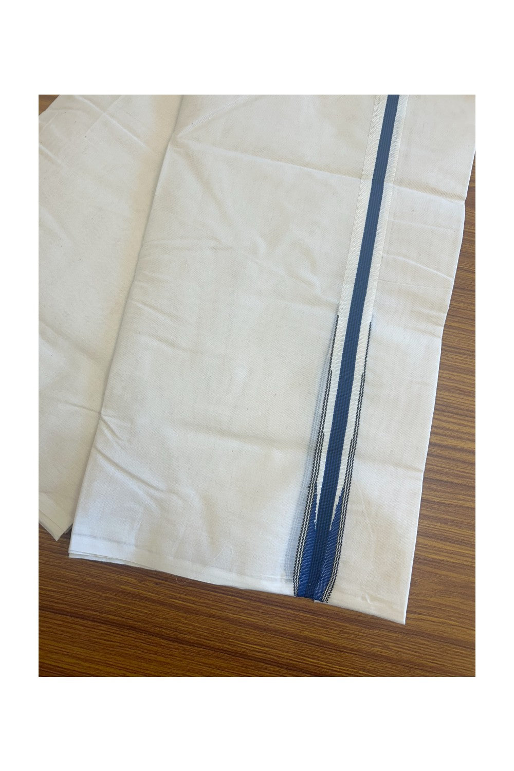 SHORT DHOTI SPECIAL! Kaitharikada.com - 19% Discount! Balaramapuram Double Off white - (Unbleached) Mundu/Dhoti - 100X100 - 1 inch Kara & 45 inches Height  Puliyilakkara Dark Blue & Black Striped Chutty Kara 4.12 meters - 7KK5130ASH