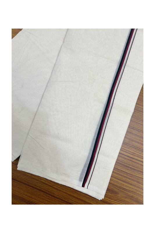 DMK Veshti - 37% DISCOUNT! KaithariKada 100% Cotton off white Double - (Unbleached) Mundu/Dhoti - 100X100 - 0.5 inch Black & Maroon kara - 7KK5165ASH