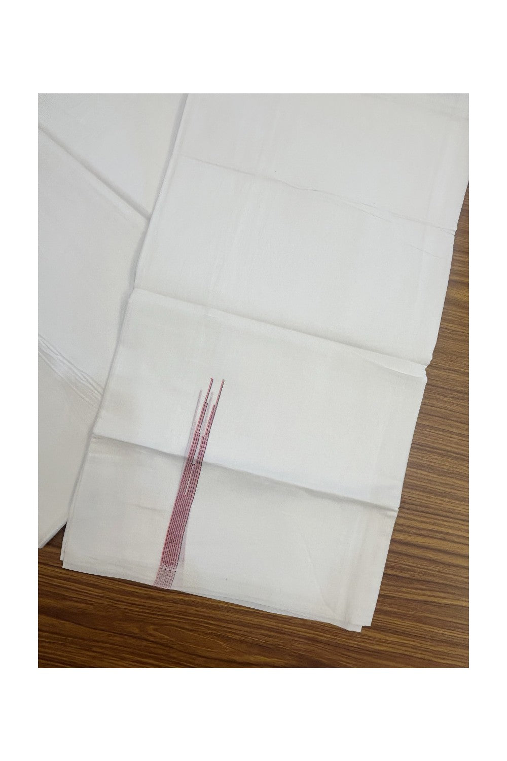 20% DISCOUNT!! NEW!! KaithariKada Balaramapuram 100% Cotton PURE WHITE Double Mundu/Dhoti - (100x80)s - 0.5 inch Black & Pink Stripes Shaded Puliyilakkara chutty - 7KK5210CKS
