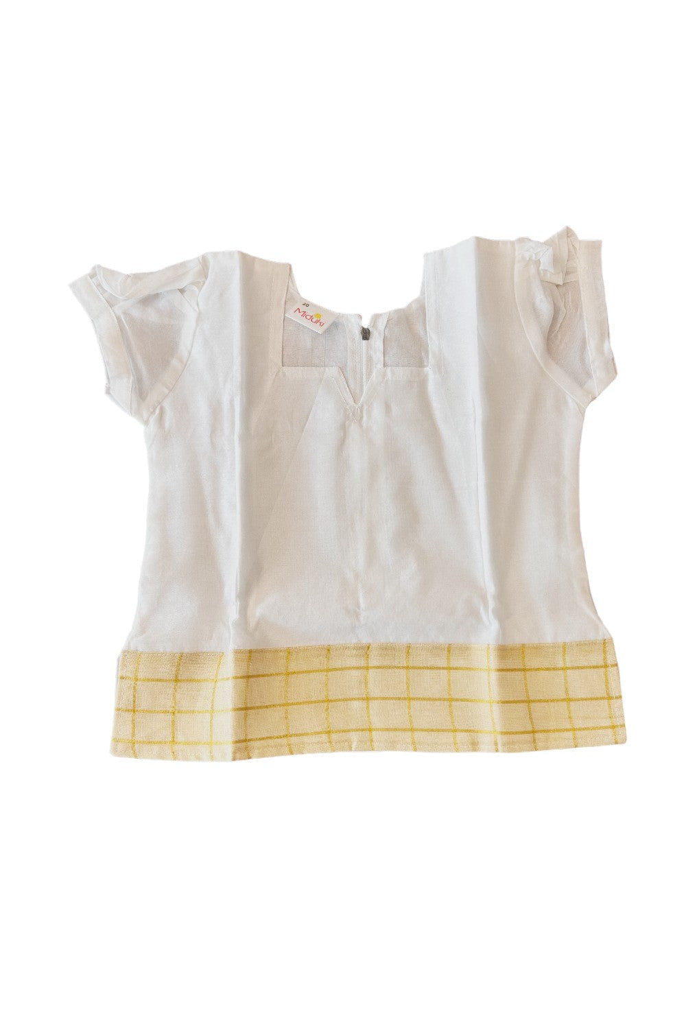Midukki-Traditional South Indian Kids Pattu Pavada- White top golden tissue check skirt - Age 4 - KK4MID007