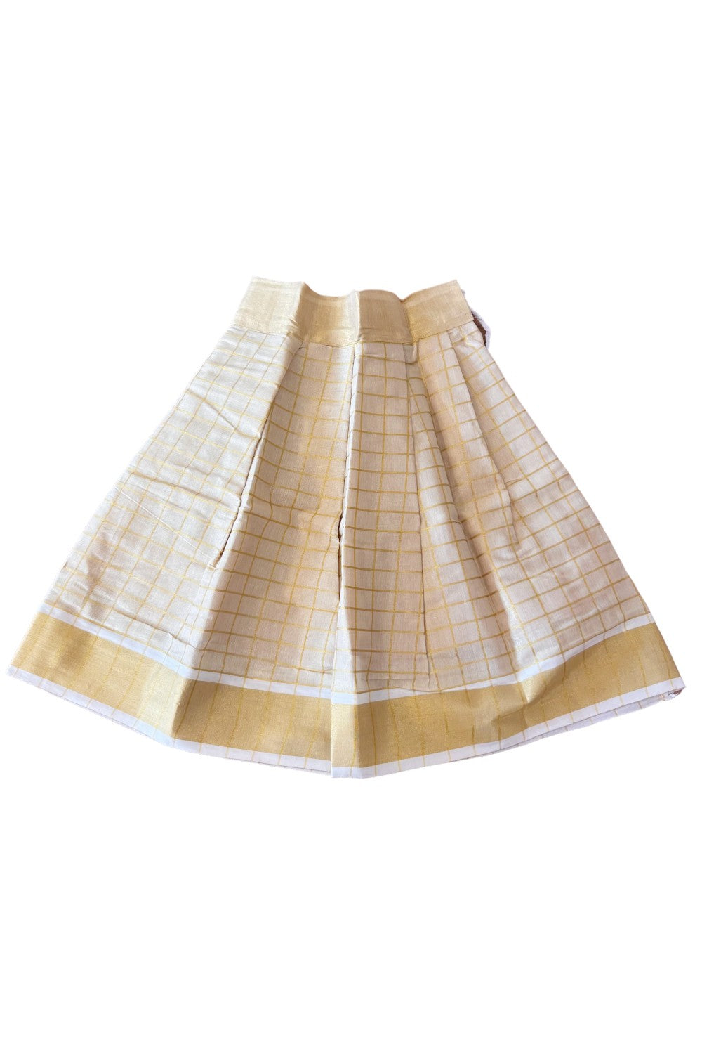 Midukki-Traditional South Indian Kids Pattu Pavada- White top golden tissue check skirt - Age 4 - KK4MID007