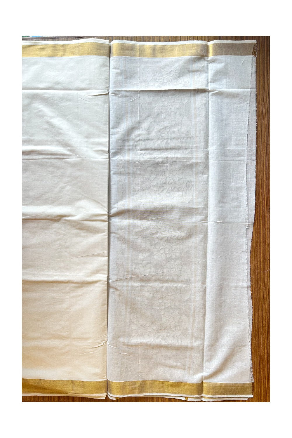 23% Discount!!! Kaitharikada Kerala Cotton Saree Off white - 28 inch Kasav Zari with Flower Pattern Putta Design- 7KK1002JEE