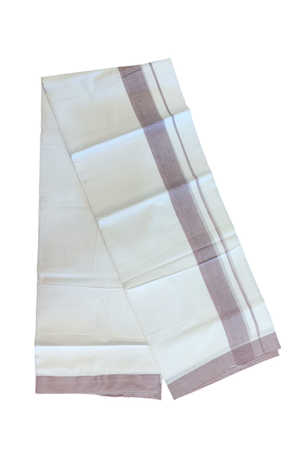 20% Discount ! Kaitharikada Balaramapuram 100% Cotton PURE WHITE Double Mundu/Dothi - 100x80 - 1.75 inch Light Maroon Stripes Kara 3.90 mtr (8 muzham) - 58KK5220 THI