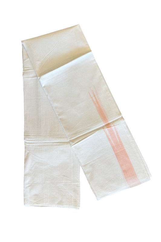 22% DISCOUNT!! Kaitharikada Balaramapuram 100% Cotton PURE WHITE Double Mundu/Dothi-100x100   1.5 Inch PEACH STRIPED Cotton Kara 3.80 mtr (8 Muzham) - 70KK74RAM